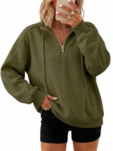 Dokotoo Womens Sweatshirt Trendy Fashion 2026 Winter Casual Oversized Pullover Sweatshirts Stand Neck Drawstring Tops Fall Outfits Clothes Army Green Medium