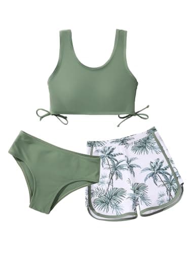 Girl Swimsuits with Shorts 3 Piece Bikini Set Sport Bathing Suit 9-16 Years