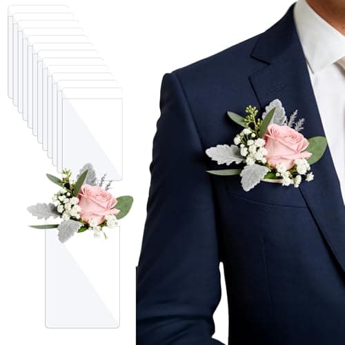 12 PCS Pocket Square Boutonniere Holder, Plastic Flower Sleeve Boutonniere Supplies, No Lapel Pin Required Insert for Men Wedding Groom Groomsmen Suits Pocket Prom, Flowers Not Included