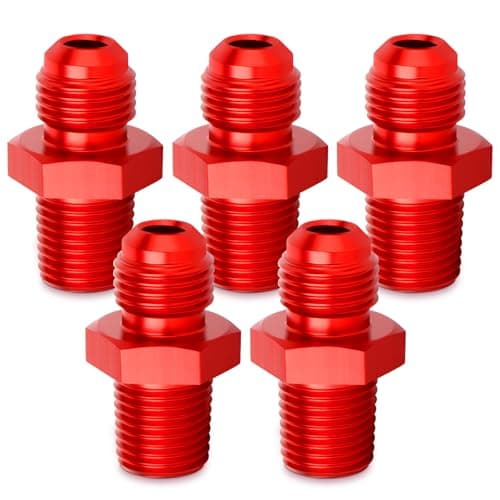GASHER 5PCS 4AN Male Flare to 1/8" NPT Male Pipe Fitting Straight Aluminum Adapter Fitting Red