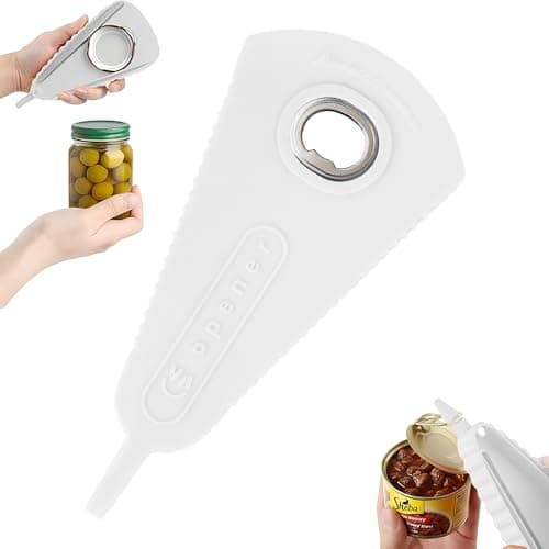 Hibmy Mutil Jar Opener Can Opener Bottle Opener and Lid Opener for Weak Hands, Seniors with Arthritis and Low Strength (1)-White)