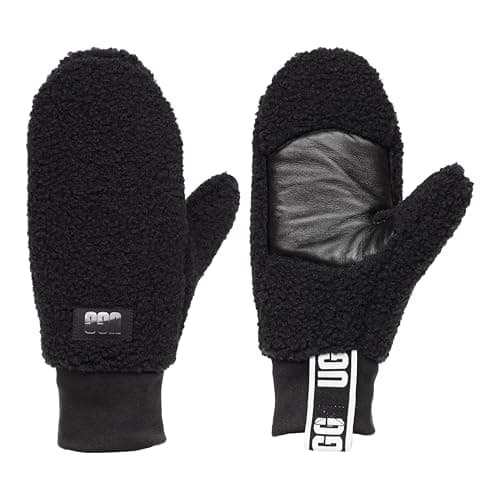 UGG, Womens, Uggfluff Mitten With Logo Tape, Black, Large-X-Large