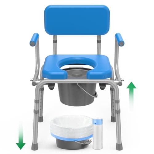 Loyoda Drop Arm Bedside Commode with Liners, Padded Seat & Backrest (Blue)