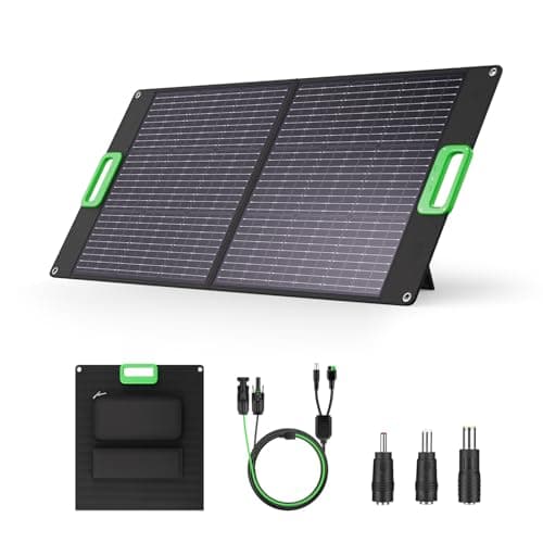100W Portable Solar Panel for Power Station, 23.5% High Efficiency ETFE Foldable Solar Charger with Kickstands, 18V IP65 Waterproof Solar Panel Kit for Outdoor Camping RV Trip Off-Grid Living