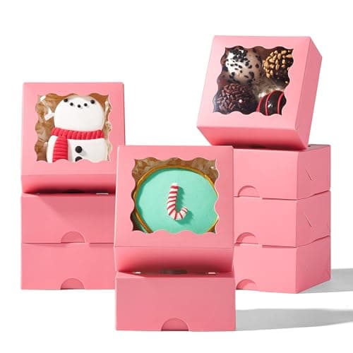 SLShePack 3.2x3.2x1.5 Inches 100PCS Chocolate Truffle Boxes Mini Bakery Boxes with Window for Cookies,Soap,Donut, Macaron,Brownie(Pink)