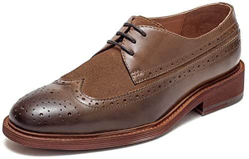 U-lite Women's Lace-Up Perforated Leather Oxfords Shoes, Brogue Wingtip Vintage Leather Flat Heel Shoes for Women Brown 6