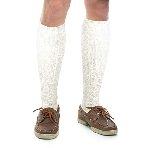 party greeting Long Embroidered German Bavarian Socks Lederhosen Socks for Traditional Oktoberfest Outfit Costume Trachten (White, L)
