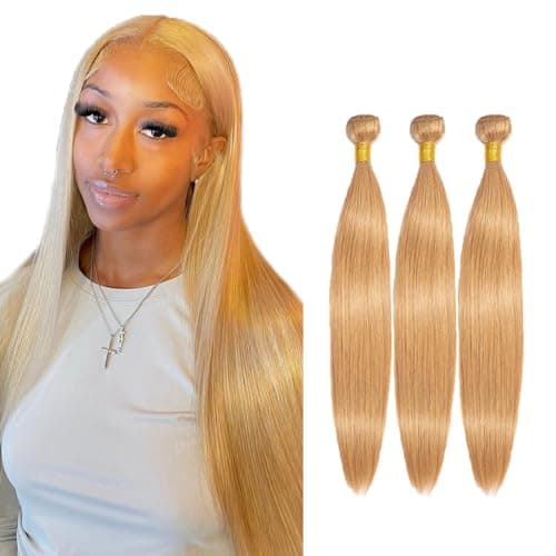 #27 Blonde Bundles Straight Bundles Human Hair 28 30 32 Inch FuivJuix Unprocessed Brazilian Virgin Hair Honey Blonde Straight Bundle Human Hair Extensions 3 Bundle 150 Gram