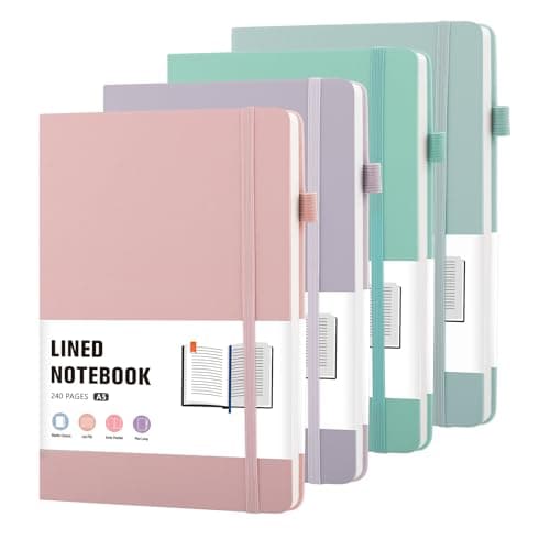 Thboxes 4 Pcs A5 Hardcover Leather Journals, Pen Loop, 120 Sheets, Bookmark