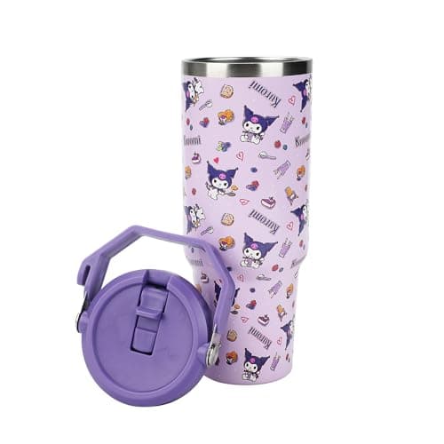 Bioworld Kuromi Purple All-Over Print 40 Oz Stainless Steel Tumbler With Handle