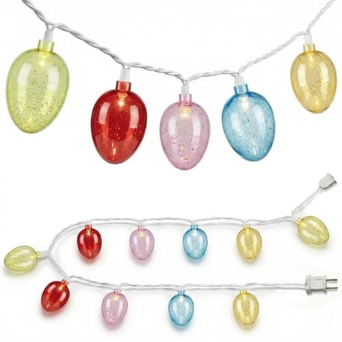 SUNSGNE Easter Egg String Lights, 8.5ft Easter Decorative Lights with 10 Clear Colorful Egg Bulbs for Outdoor Bedroom Party Holiday Home Tree Decoration