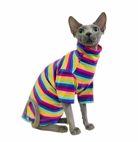 Vintage Stripes Sphynx Hairless Cats Turtleneck Shirt Cotton for Sphinx Cat