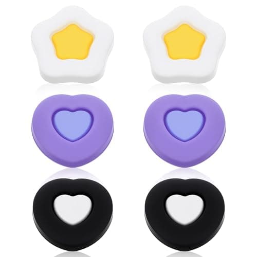 6 PCS Thumb Grips for Nintendo Switch Pro Controller - Soft Silicone Joystick Caps with Cute Heart & Star Designs | Non-Slip, Comfort & Protect | Gaming Accessories Gift for Women & Men