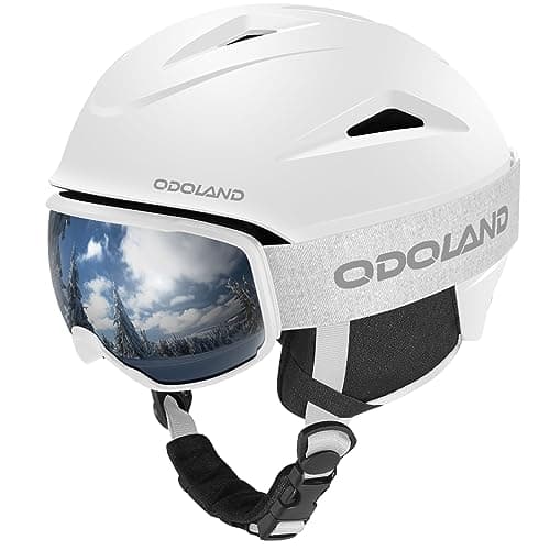Odoland Snowboard Helmet, Ski Helmet with Ski Goggles for Adults, Durable PC Shell & EPS Foam, Safety Snow Helmets Goggles for Men Women Youth, White, L