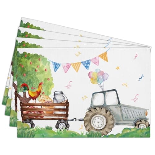 Cotton Linen Waterproof Placemats Set of 4, Baby & Kids Dining Mat Truck Table Mats for Kitchen Dinner Table, Indoor/Outdoor Washable Wipeable Place Mat -N013