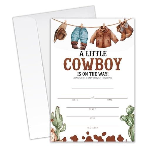 XZMBQ A Little Cowboy Is On The Way! Baby Shower Invitations - 20 Invitation Cards 4"x6" with 20 Envelopes - West Cowboy Baby Shower invites.(118)