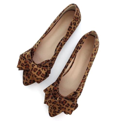 TN TANGNEST Women Fashion Bowknot Flats Comfort Pointed Toe Dress Shoes Leopard Brown 41(9) 2