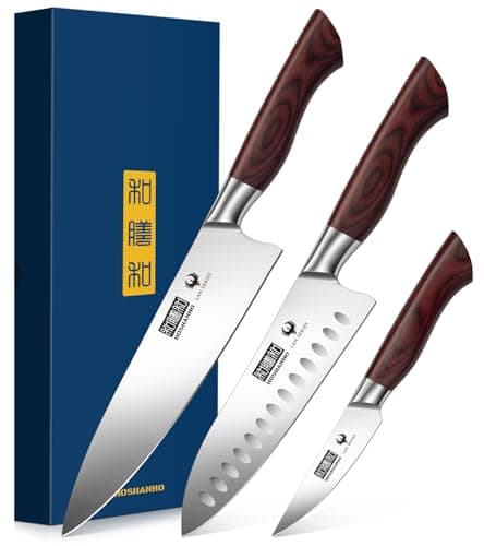 HOSHANHO 3-Piece Kitchen Knife Set, Ultra Sharp Chef/Santoku/Paring Knives,Professional High Carbon Steel Knives with Ergonomic Handle, Ideal Cooking Gift Set