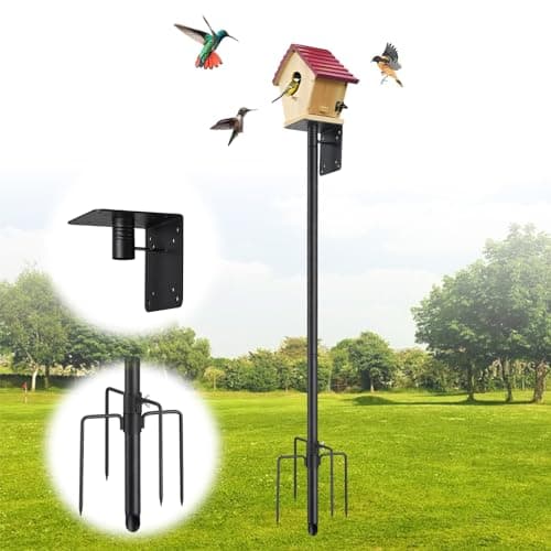 Bird House Pole,74 Inch Heavy Duty Bird Feeder Pole Mount Kit for Outdoors, 5-Prong Base, Splicing Adjustable Feeding Stand Station for Birds Watching,Weather Station (Birds House Not Included)