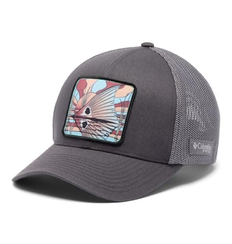 Columbia Unisex PFG Patch Mesh Ball Cap, Shark/City Grey/Redfish Shine, Small/Medium