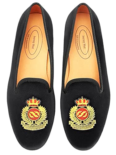 Men's Vintage Velvet Embroidery Noble Loafer Men Shoes Slip-on Loafer Smoking Slipper ,11.5 D(M) US,Black