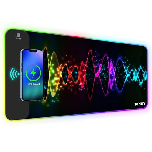 DINKY Wireless Charging, 15W Wireless Fast Charging with Mousepad, Extended Led Mouse Pad with Lighting Modes, RGB Keyboard Pad