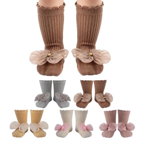 QHANSHIEE Baby Girl Socks Toddler Cute Bow Non-Slip Grip Socks Newborn Babies Infant Toddler Cotton Sock with Grips