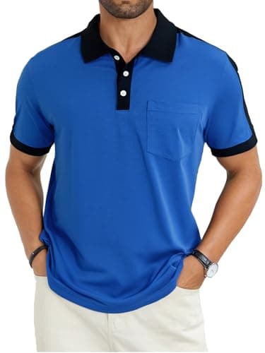 LuxMania Men's Casual Polo Shirts Short Sleeve Classic Button Shirt Fashion Cotton Golf Tops with Pocket Royal Blue XXL
