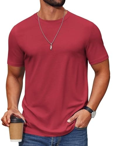 COOFANDY Casual T Shirts for Men Crew Neck Short Sleeve Shirts Soft Daily Tshirt Deep Red