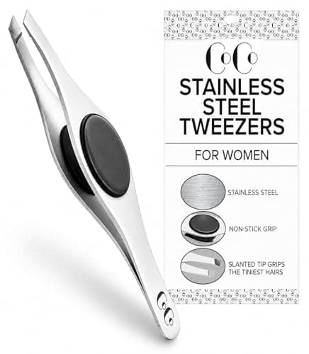 Coco’s Closet Tweezer for Eyebrows – Surgical grade Stainless Steel Slant Silver Tweezer - Precision for Ingrown Hair Removal