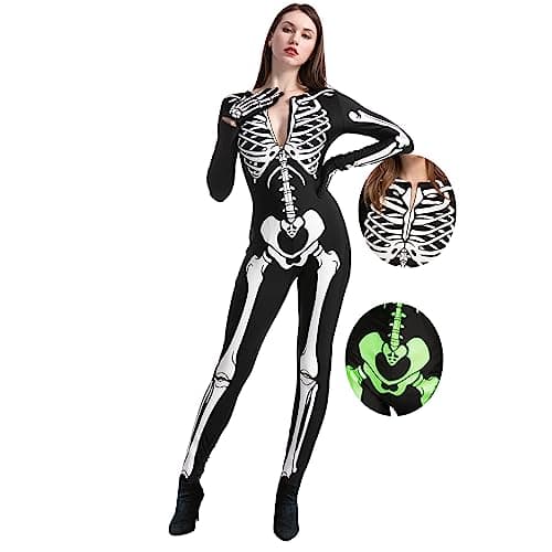 Spooktacular Creations Womens Skeleton Costume Glow in the Dark, Halloween Skeleton Bodysuit, Halloween Costumes for Adult
