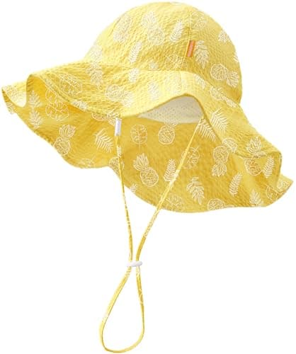HONGTEYA Baby Sun Hat Toddler Girl Beach Hat Sun Protection Adjustable Outdoor Summer Wide Brim Bucket Hat for Infant Kids