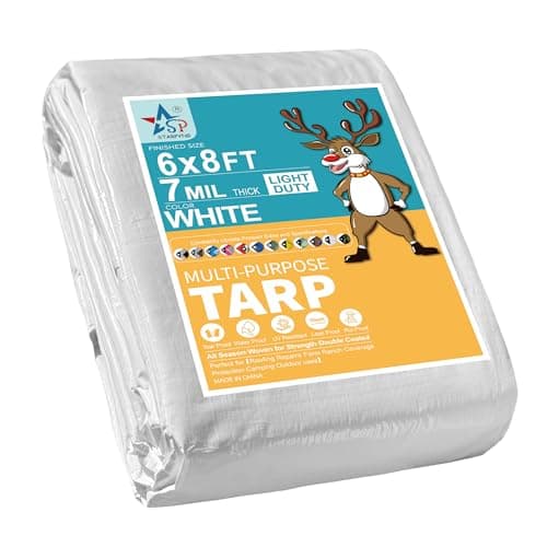 STARPYNG-7 Mil White 6x8 Feet Tarp-Multifunctional White Waterproof Tarpaulin-Waterproof, UV Resistant, Rip and Tear Resistant, Poly Tarpaulin with Reinforced Edges for Cover