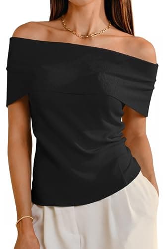 Arach&Cloz 2025 Womens Summer Fall Pullover Sweater Vest Wool Blend Sleeveless Off Shoulder Cowl Neck Fashion Casual Trendy Cute Tops Spring Going Out Blouse Outfits Black S
