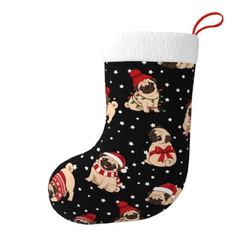 Oxcav Christmas Pug Christmas Stockings for Family Holiday Decor Party Gift Fireplace Hanging Decoration 18 Inches