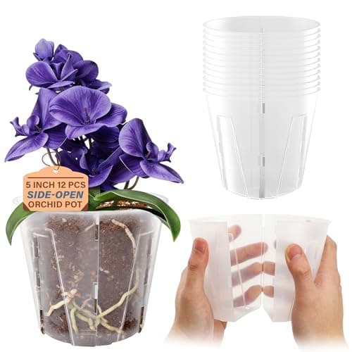 Bluepro 5 Inch Side-Open Orchid Pots 12 Pack, Plastic Nursery Planters with Detachable Side Walls for Easy Repotting, Breathable Slotted Flower Pots with Drainage for Root Health