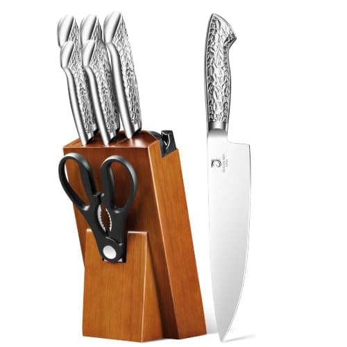 DRAGON RIOT Kitchen Knife Block Set, Stainless Steel, Built-In Sharpener