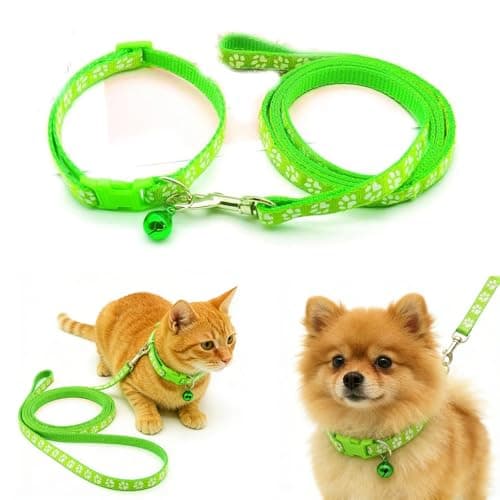 Green xs Dog Collar Leash Set, Puppy Collar Girl Reflectived Paw Print for XXS Xs Small Dog Cat Pet Animal Litter Tiny Kitten Boy Girls