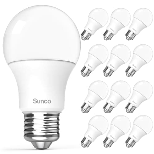 Sunco 12 Pack A19 LED Light Bulbs, E26 Base Lamp Bulbs, [Focos LED para Casa], 1600 LM, 12W (100W Equivalent), 5000K Daylight, Non-Dimmable, 25000 Lifetime Hours for Bedroom, Bathroom UL