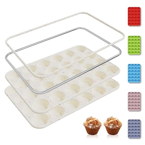 Socisen 2 Pack 24 Cups Silicone Mini Muffin Pan with Metal Reinforced Frame Silicone Molds Cupcake Cake Baking Cheesecake Pans Cookie Baking Chocoflan Cupcake Mold Mini Bundt Cake Pan Women Gift