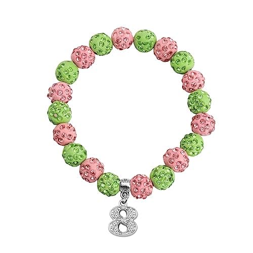 POTIY Sorority Gift Pink and Green Beads Bracelet with Numbers Graduation Gifts Paraphernalia Bracelet for Women (Green-8)