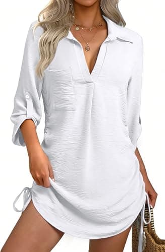 GKBK Woman Swimsuit Coverup Bathing Suit Cover Ups for Swimwear Swim 2026 Spring Summer Outfits Trendy Clothes Pool Bikini Beachwear Drawstring Cute Beach Dresses Shirt Pullover White XXL