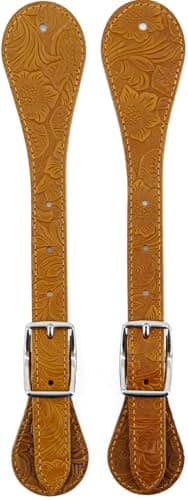 Jeereal Leather Spur Straps for Horse Riders,Western Men and Women's Boots Equipment,Double Ply Reinforced Stitching Spur Straps (Yellow Brown | Veg-TAN Pattern)