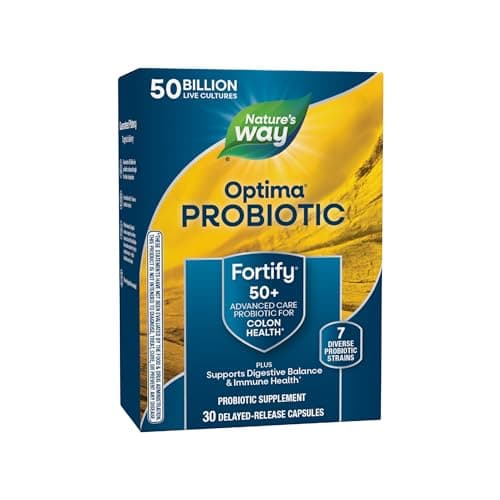 Nature's Way Fortify Optima Probiotic for Adults 50+, 50 Billion Live Cultures, Supports Digestive Balance, Colon & Immune Health*, No Refrigeration Needed, 30 Capsules (Packaging May Vary)