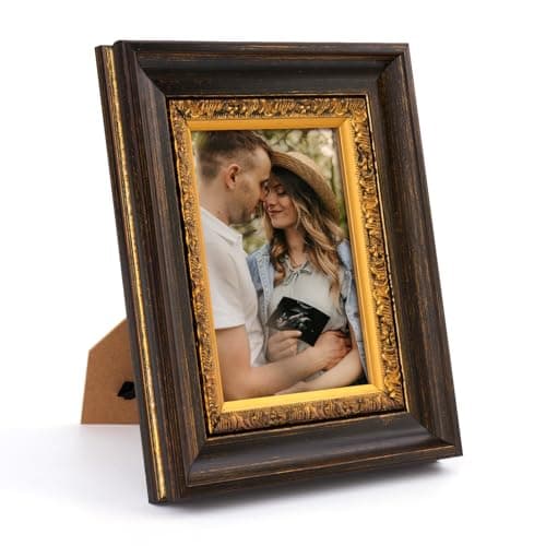 FOLKOR 5x7 Small Wooden Picture Frame for Family Photos Floral Art,Gold