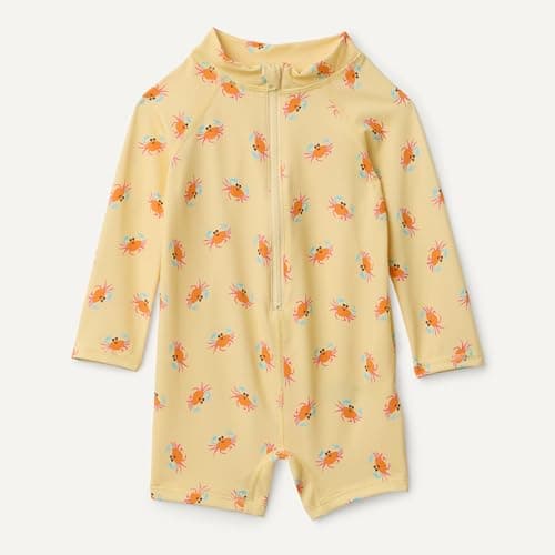 Amazon Essentials Unisex Babies' Long-Sleeve One-Piece Rashguard, Light Yellow Crabs, 18 Months