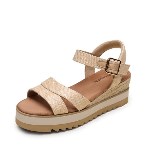 DREAM PAIRS Wedge Sandals for Women Espadrille Platform Sandals Open Toe Ankle Strap Low Wedges Heel Comfortable Sandals for Summer,Size 7.5,Natural,SDWS26012W