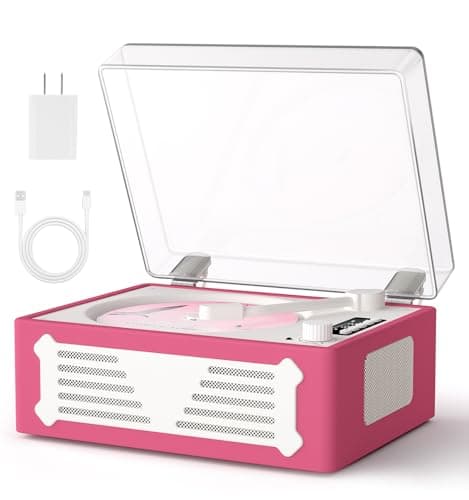 MANGOSTAN Portable CD Player with Bluetooth, HiFi Stereo Speakers, LCD Screen Display, Timer Function, USB Type-C Power – Desktop CD Boombox for Home (Pink)