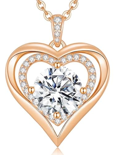 Moissanite Heart Pendant Necklaces for Women, 925 Sterling Silver Necklace Plated with 18K Gold/Rose Gold Engraved with 'I LOVE YOU', Ideal Anniversary Birthday Mothers Day Jewelry Gifts for Women Mom Wife Girlfriend Her