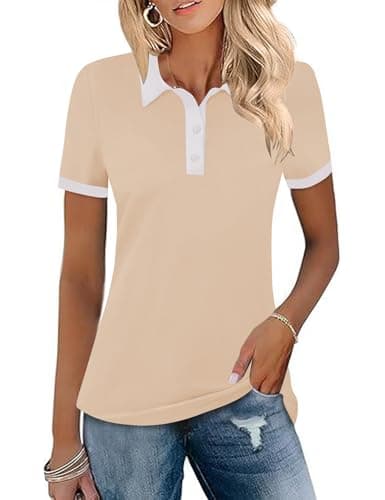 LOMON Womens Golf Shirt Breathable Lightweight Polo Shirts for Women Quick Dry Loose Fit Polos for Golf & Tennis Light Apricot S